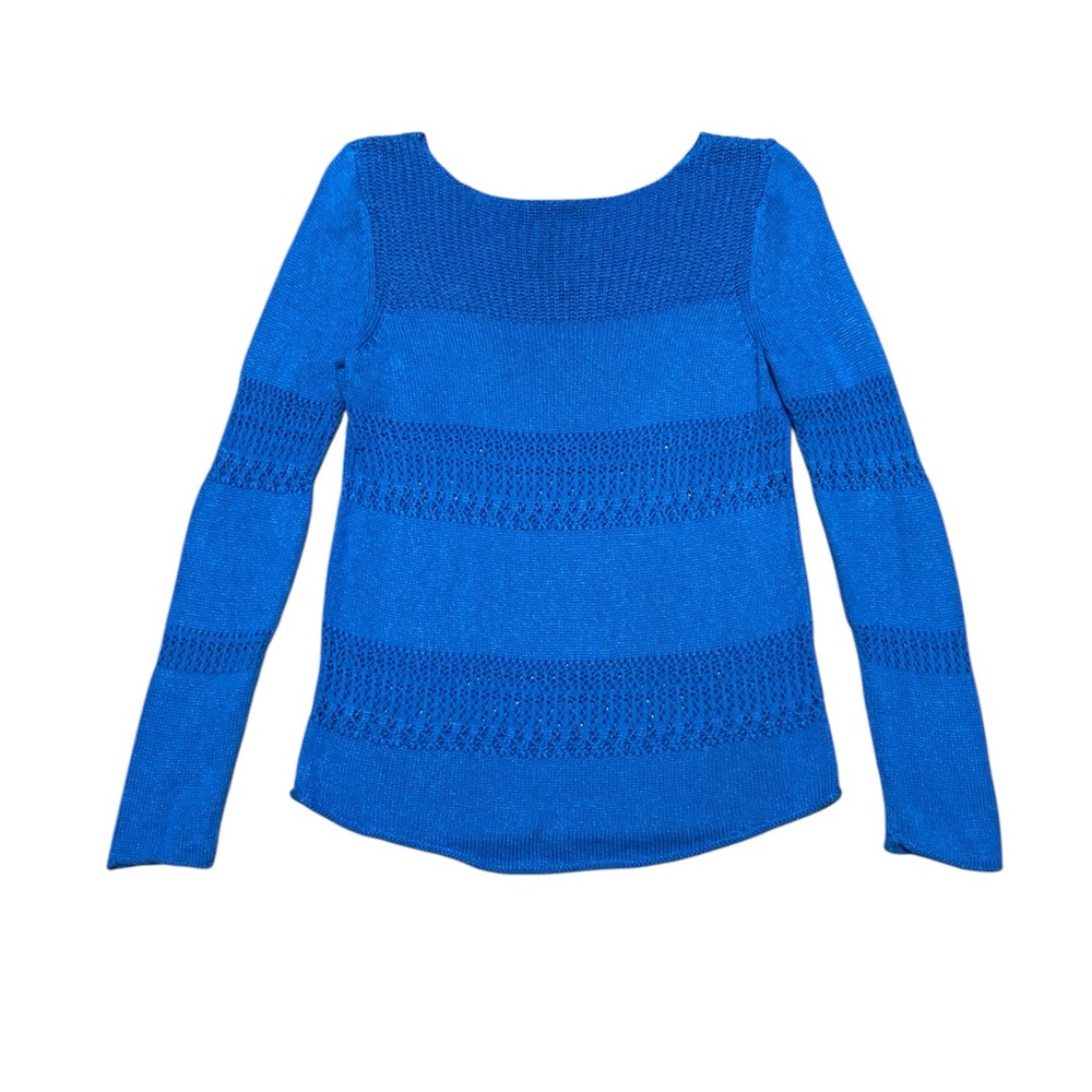 Chelsea & Theodore Crewneck Sweater Women’s M Blue Open Knit Long Sleeve Top